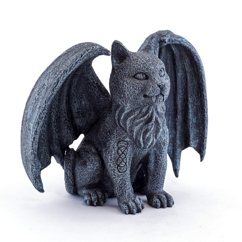 Top Collection Medieval Gargoyle Statue with Celtic Infinity Knot Tattoo - Hand Painted Winged Cat Sculpture with Stone Finish Look- 5-Inch Collectible Gothic Fantasy Figurine - Image 4